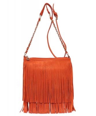 Faux Leather Fringe Hand Bag E031 BURNT ORANGE